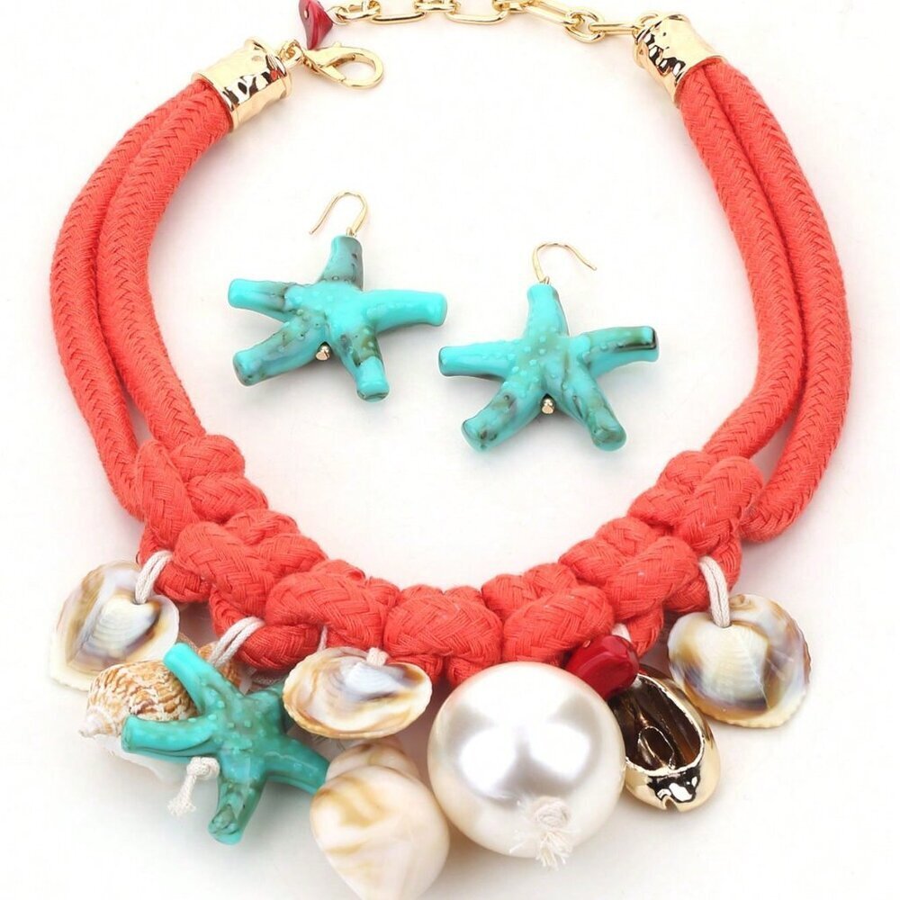 Multicolor Boho Women's Seascape Theme Beaded Necklace & Earrings Set - Picture 3 of 6